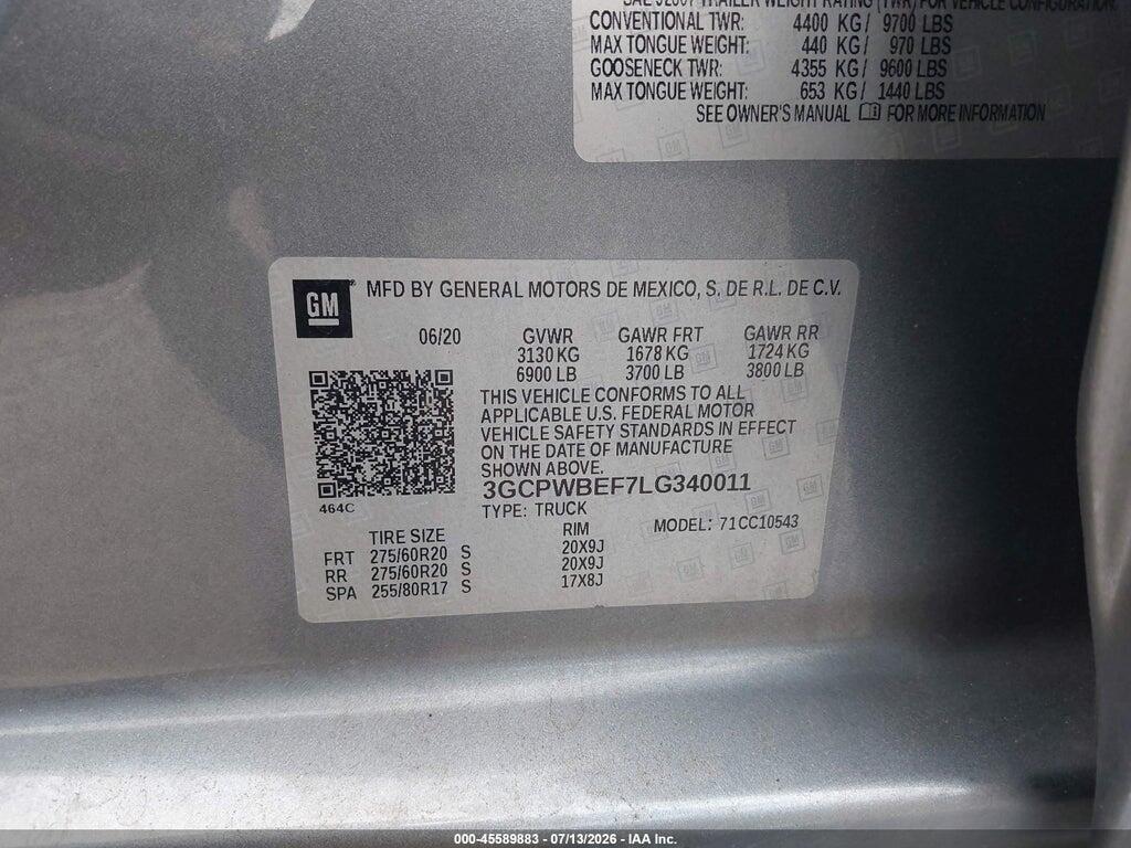 3GCPWBEF7LG340011 2020 CHEVROLET SILVERADO 1500 photo no. 9