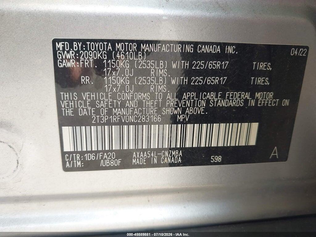 2T3P1RFV0NC283166 2022 TOYOTA RAV4 photo no. 9