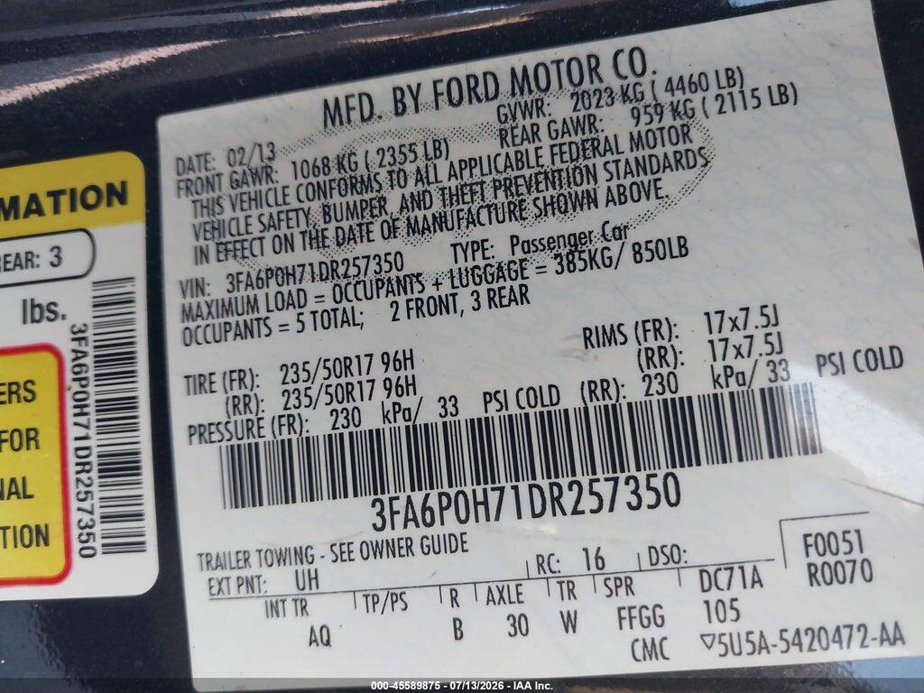 3FA6P0H71DR257350 2013 FORD FUSION photo no. 9