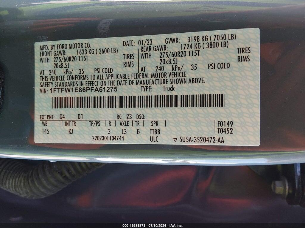 1FTFW1E86PFA61275 2023 FORD F-150 photo no. 9