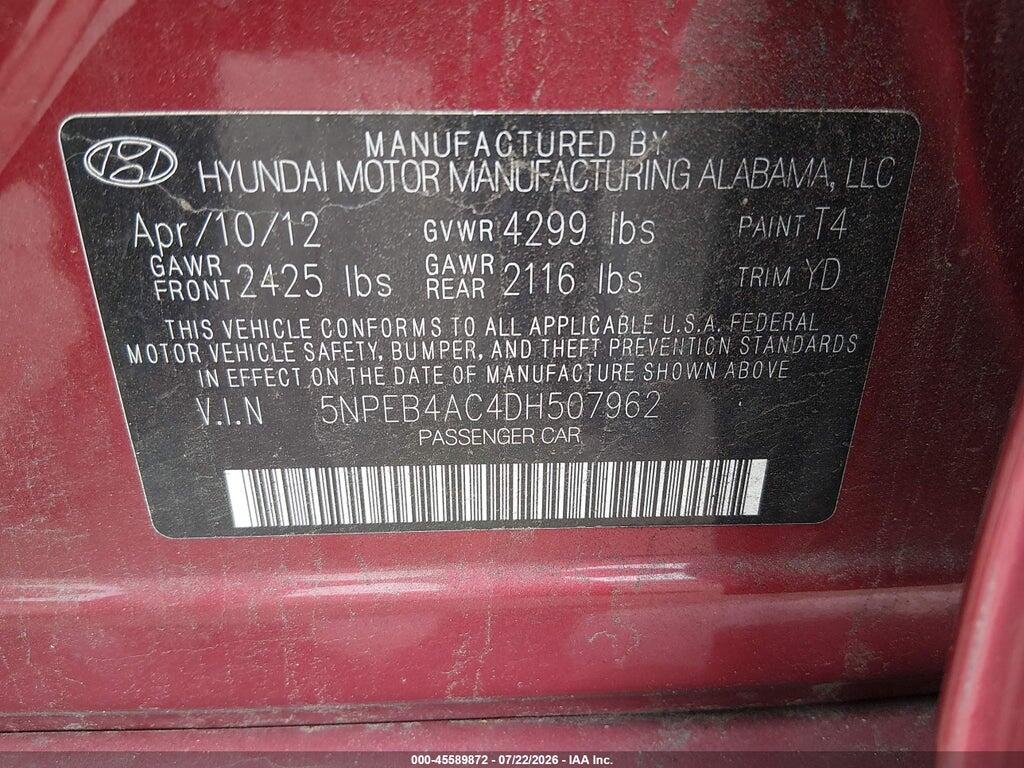 5NPEB4AC4DH507962 2013 HYUNDAI SONATA photo no. 9