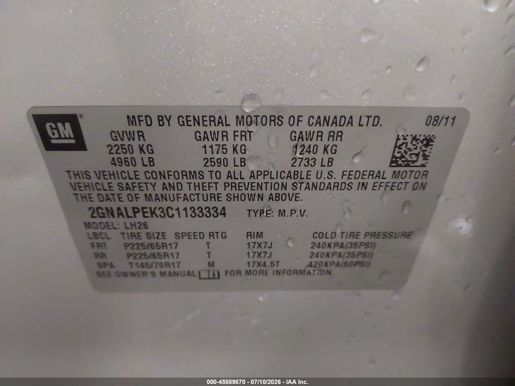 2GNALPEK3C1133334 2012 CHEVROLET EQUINOX photo no. 9