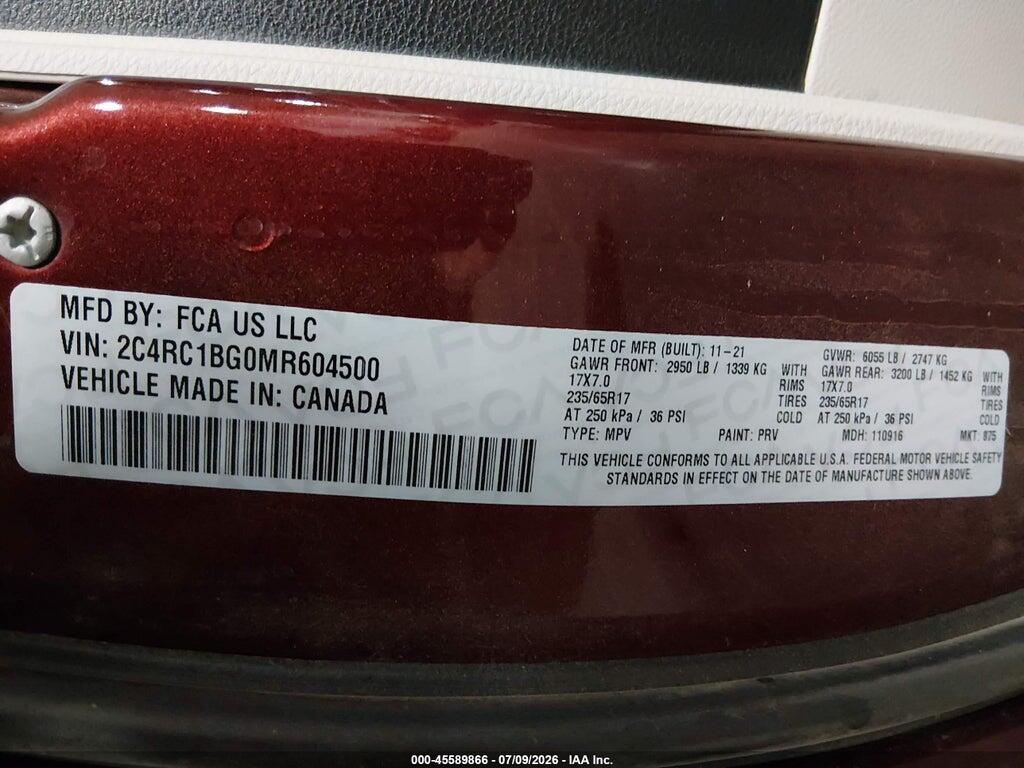 2C4RC1BG0MR604500 2021 CHRYSLER PACIFICA photo no. 9