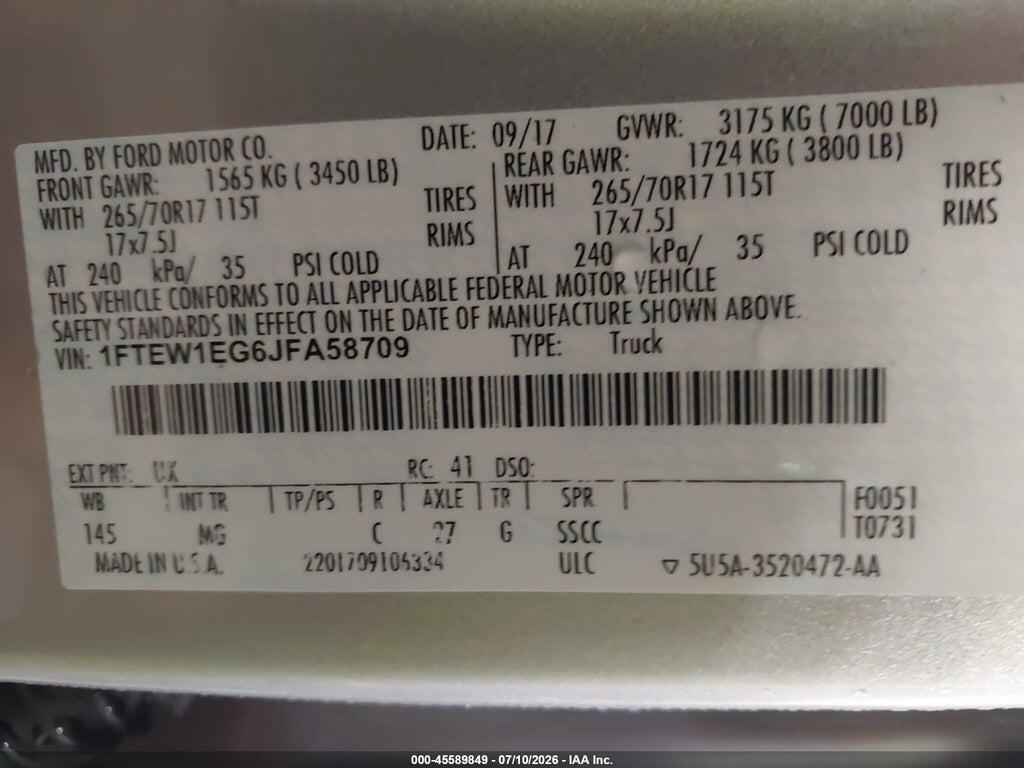 1FTEW1EG6JFA58709 2018 FORD F-150 photo no. 9
