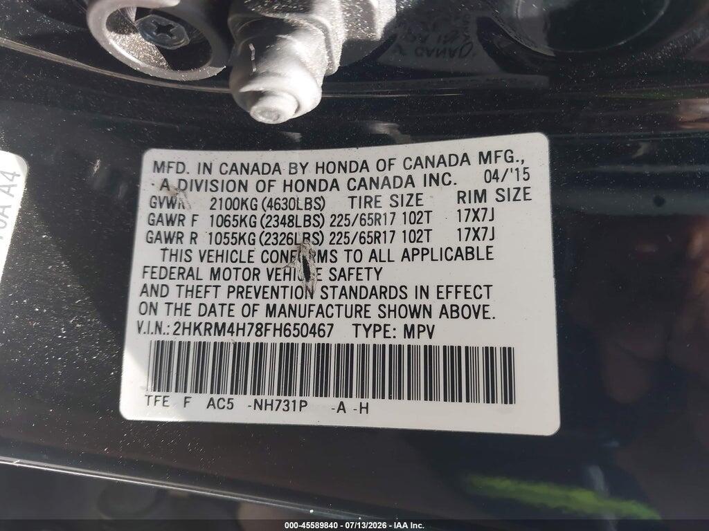 2HKRM4H78FH650467 2015 HONDA CR-V photo no. 9