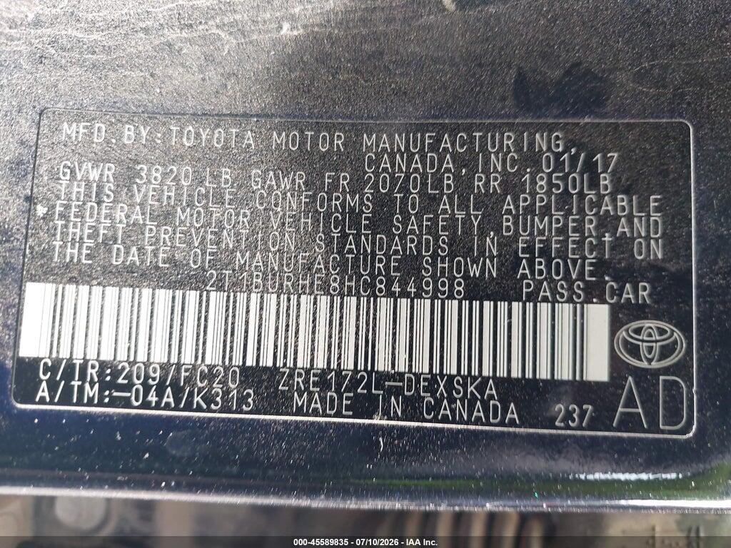 2T1BURHE8HC844998 2017 TOYOTA COROLLA photo no. 9