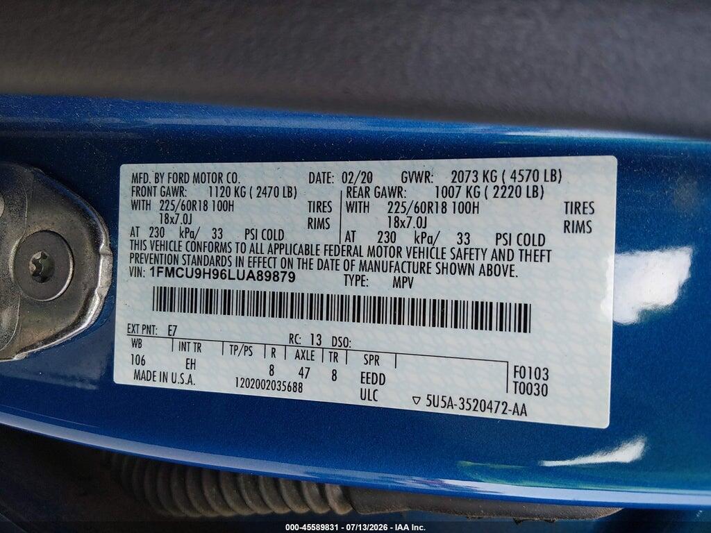 1FMCU9H96LUA89879 2020 FORD ESCAPE photo no. 9