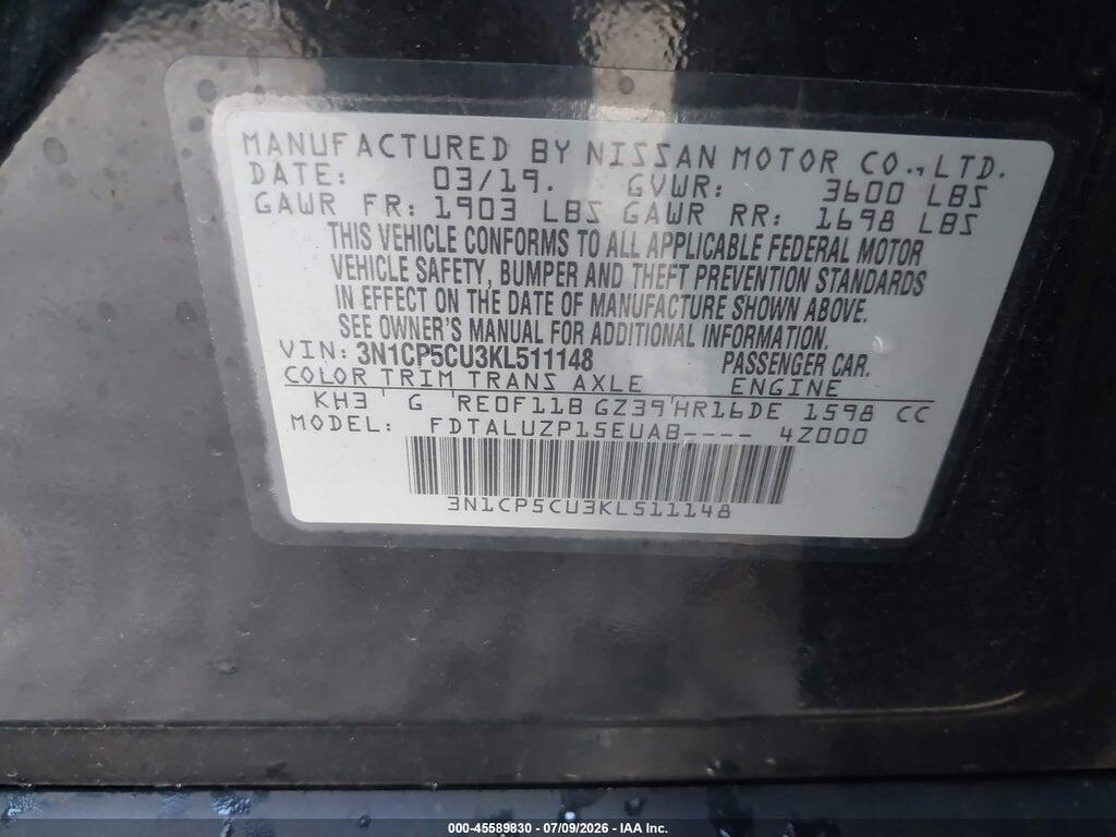 3N1CP5CU3KL511148 2019 NISSAN KICKS photo no. 9