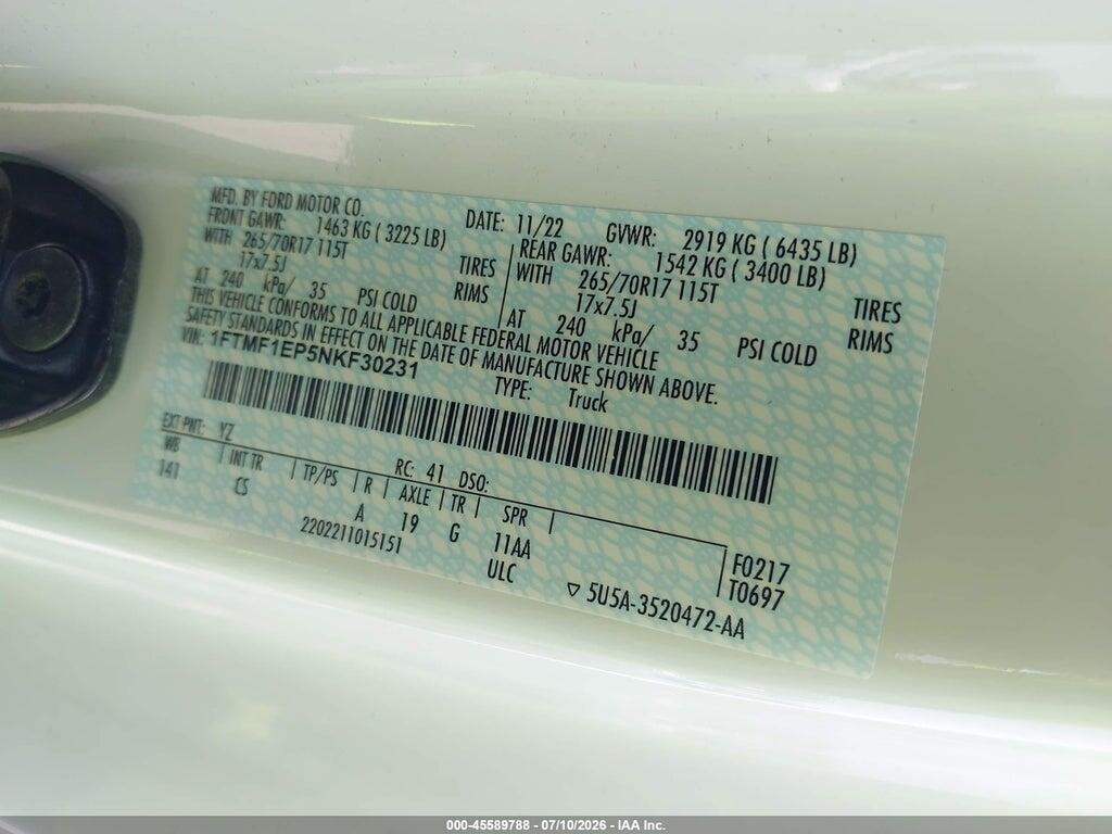 1FTMF1EP5NKF30231 2022 FORD F-150 photo no. 9