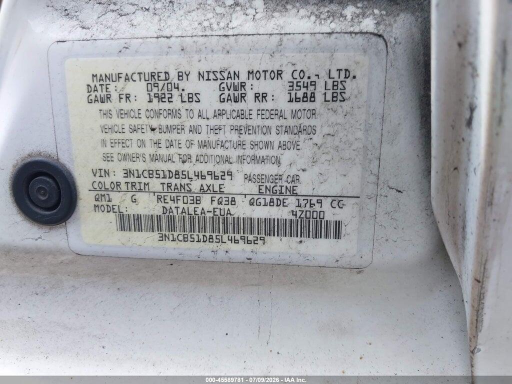 3N1CB51D85L469629 2005 NISSAN SENTRA photo no. 9