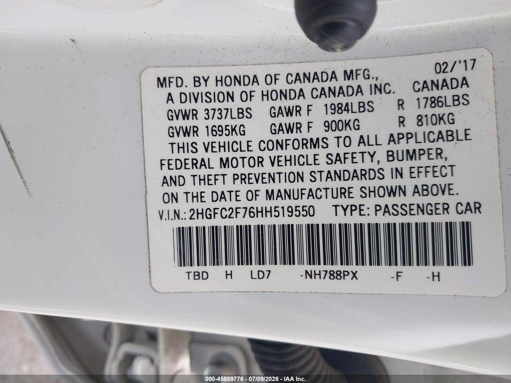 2HGFC2F76HH519550 2017 HONDA CIVIC photo no. 9