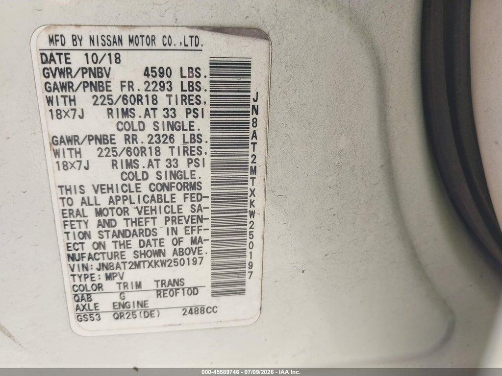 JN8AT2MTXKW250197 2019 NISSAN ROGUE photo no. 9