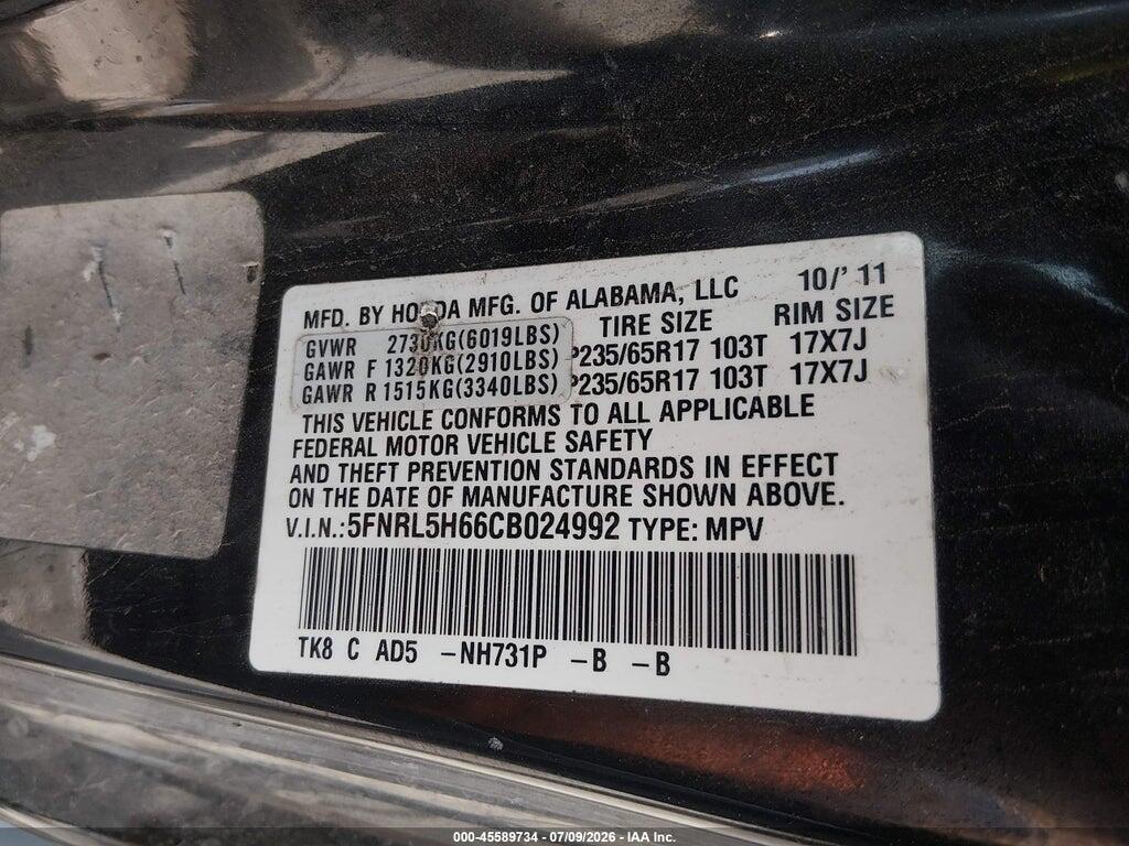 5FNRL5H66CB024992 2012 HONDA ODYSSEY photo no. 9