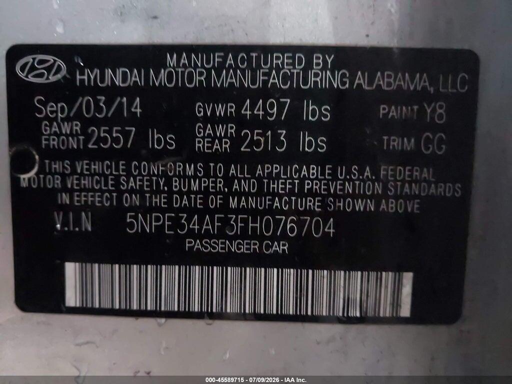 5NPE34AF3FH076704 2015 HYUNDAI SONATA photo no. 9