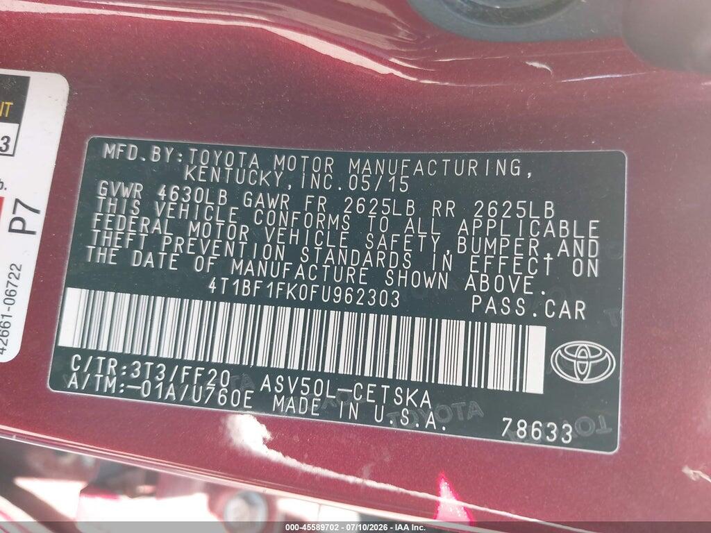 4T1BF1FK0FU962303 2015 TOYOTA CAMRY photo no. 9