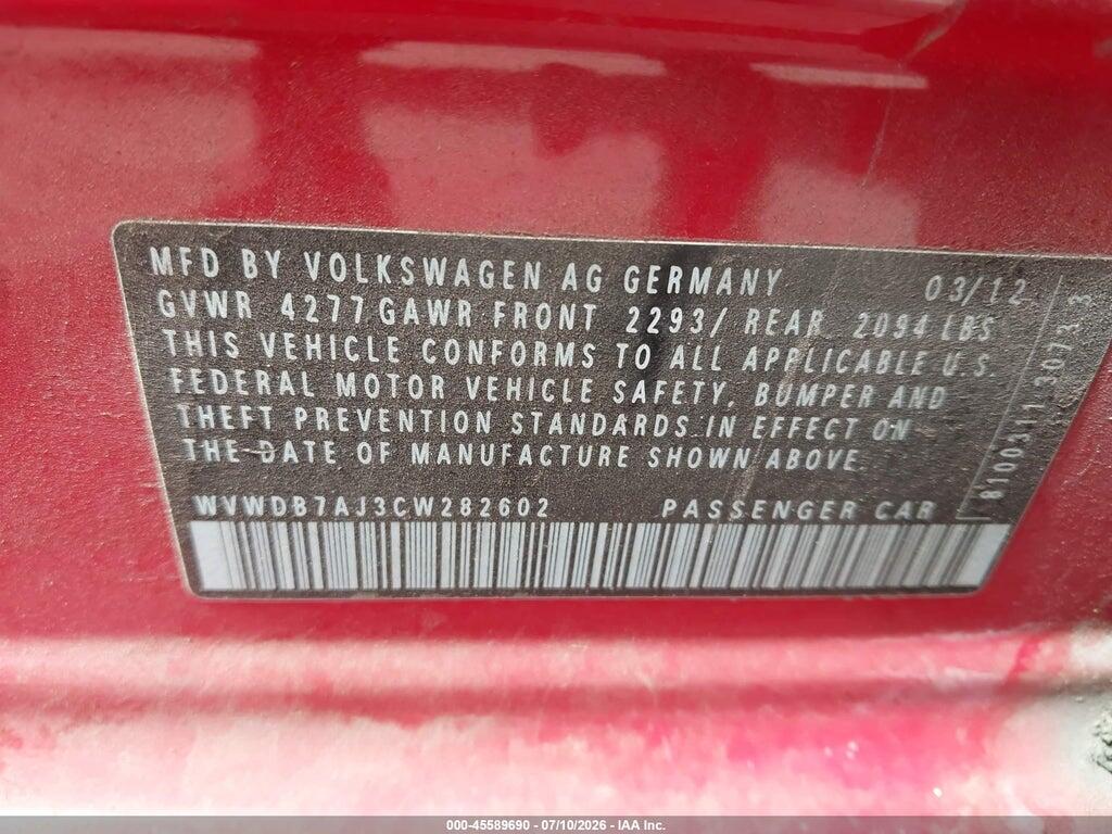 WVWDB7AJ3CW282602 2012 VOLKSWAGEN GOLF photo no. 9