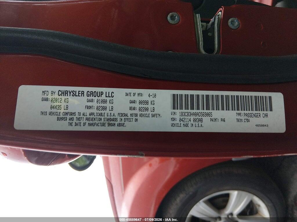 1B3CB3HA8AD569065 2010 DODGE CALIBER photo no. 9