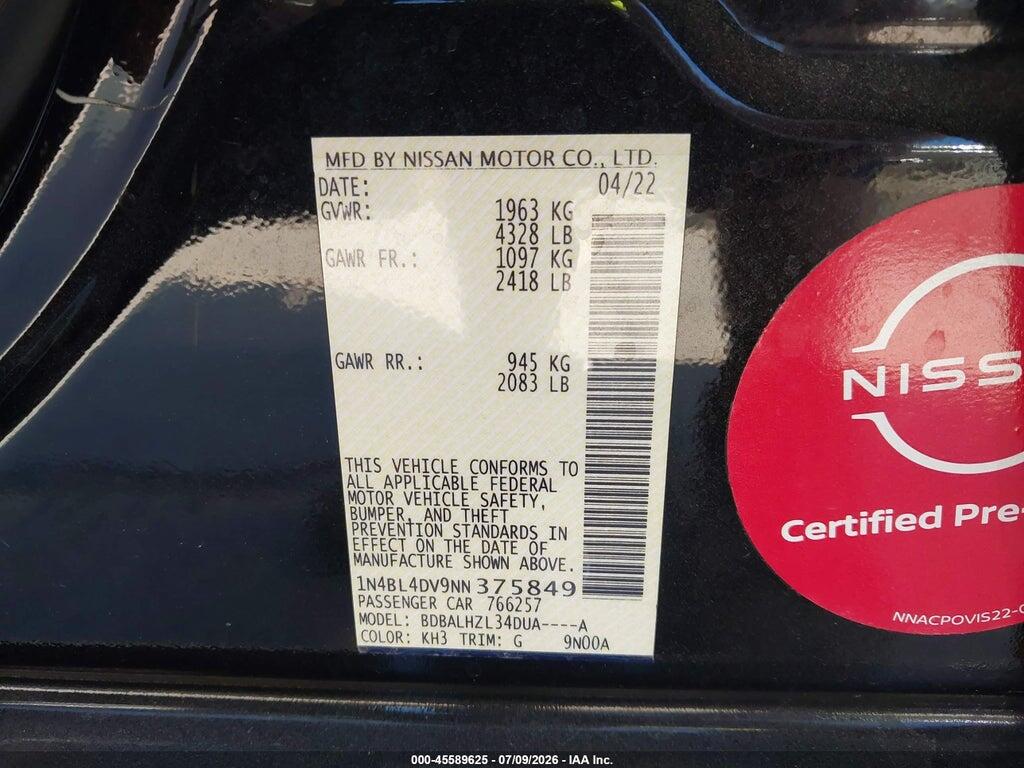 1N4BL4DV9NN375849 2022 NISSAN ALTIMA photo no. 9