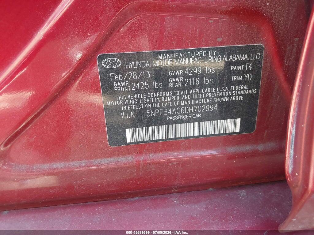 5NPEB4AC6DH702994 2013 HYUNDAI SONATA photo no. 9