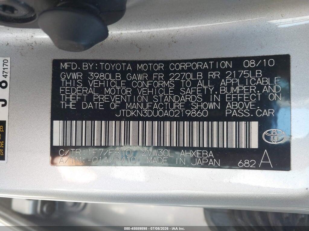 JTDKN3DU0A0219860 2010 TOYOTA PRIUS photo no. 9