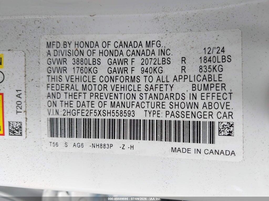 2HGFE2F5XSH558593 2025 HONDA CIVIC photo no. 9