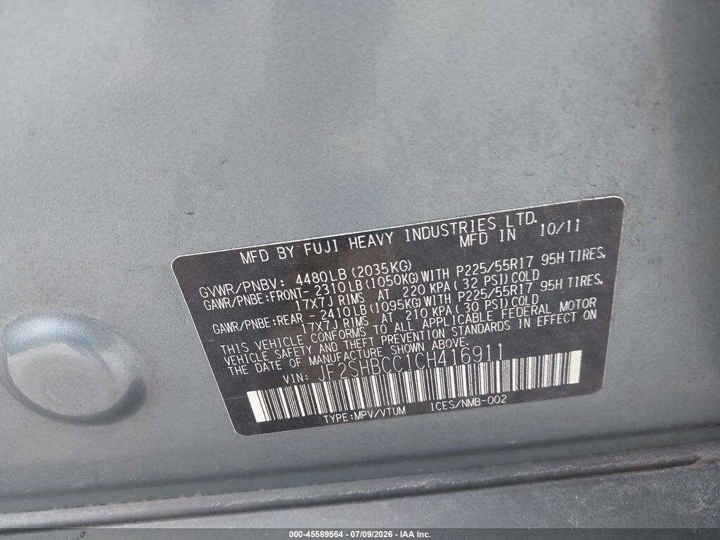 JF2SHBCC1CH416911 2012 SUBARU FORESTER photo no. 9