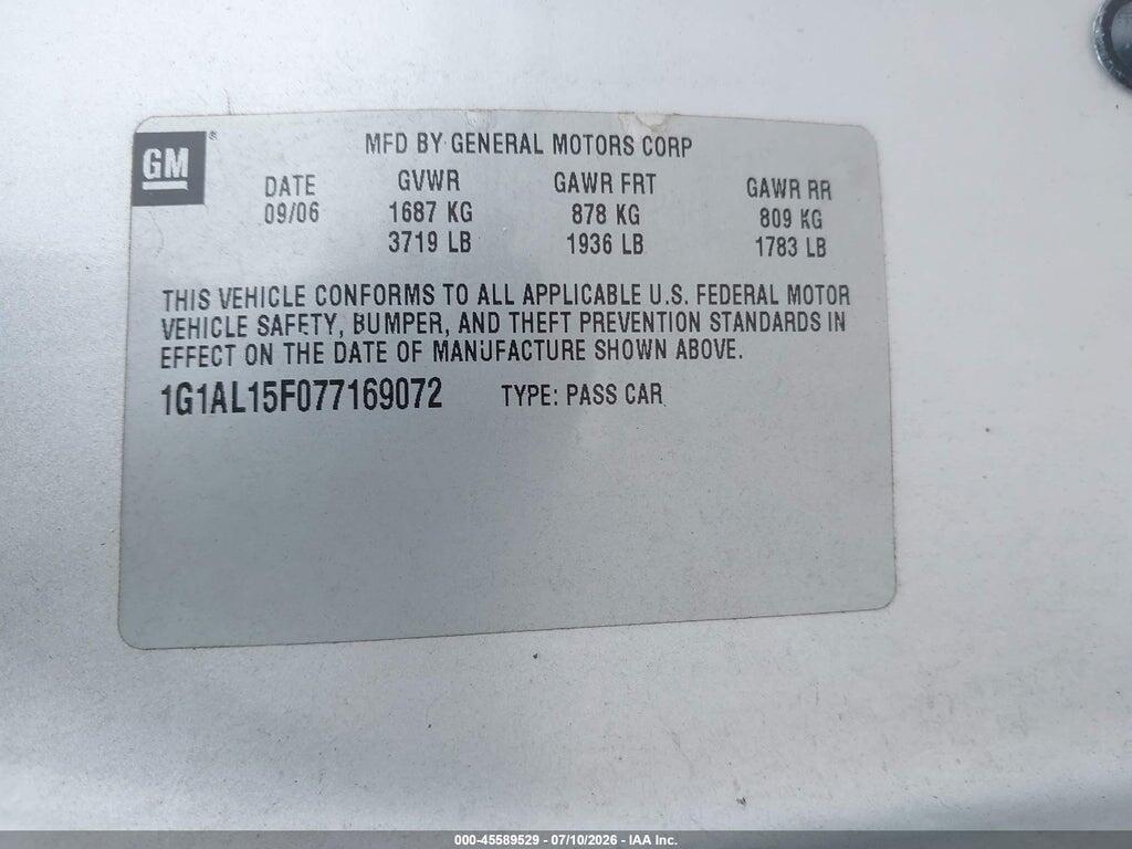 1G1AL15F077169072 2007 CHEVROLET COBALT photo no. 9