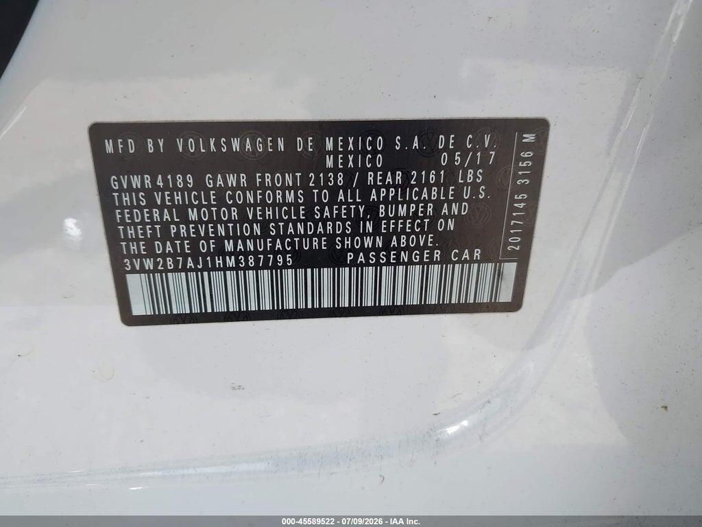 3VW2B7AJ1HM387795 2017 VOLKSWAGEN JETTA photo no. 9