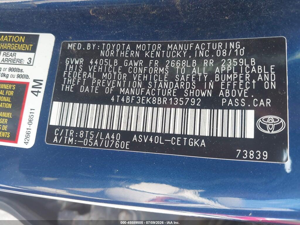 4T4BF3EK8BR135792 2011 TOYOTA CAMRY photo no. 9