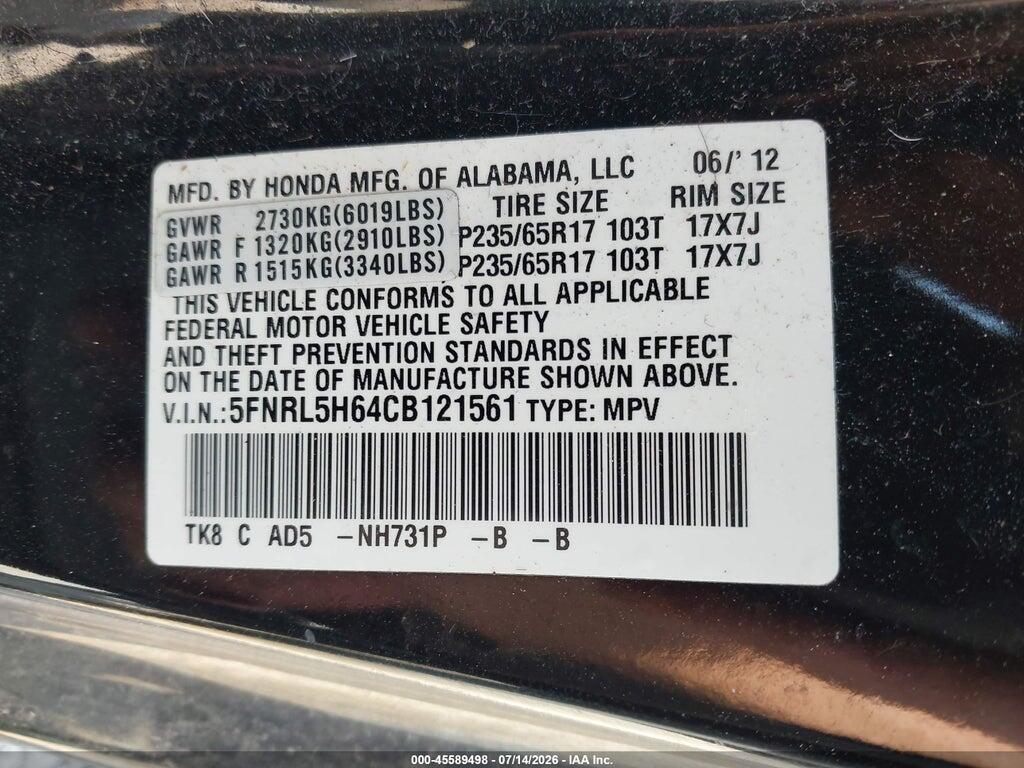 5FNRL5H64CB121561 2012 HONDA ODYSSEY photo no. 9