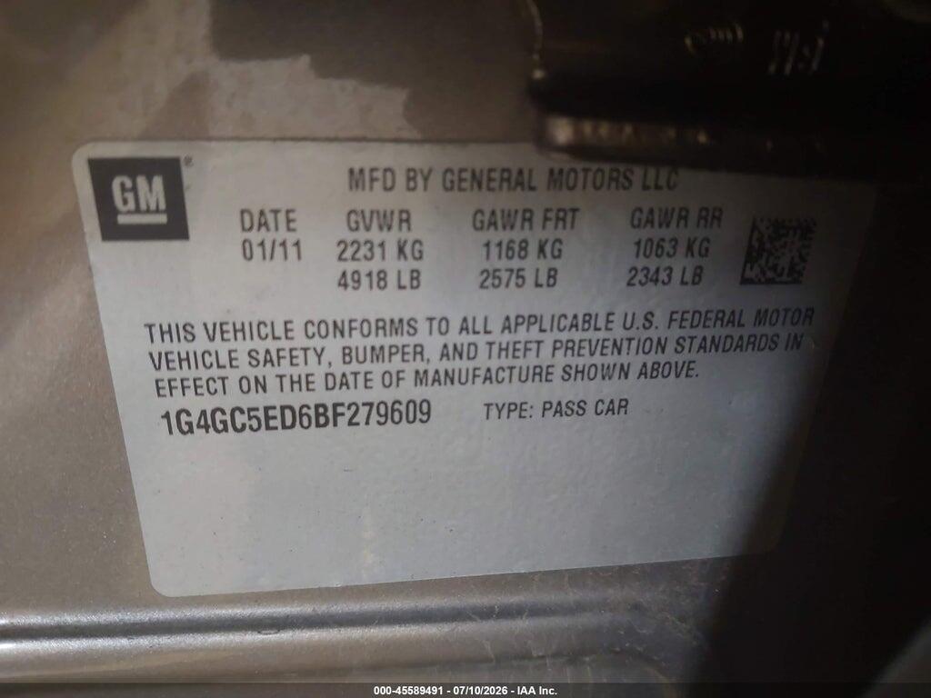 1G4GC5ED6BF279609 2011 BUICK LACROSSE photo no. 9