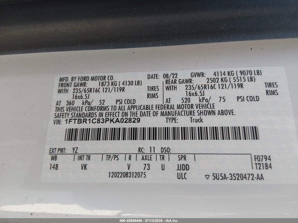 1FTBR1C83PKA02829 2023 FORD TRANSIT-250 photo no. 9
