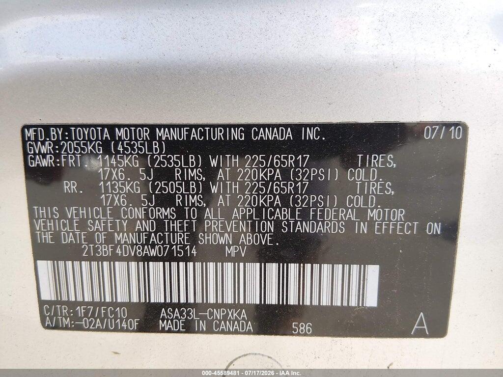 2T3BF4DV8AW071514 2010 TOYOTA RAV4 photo no. 9