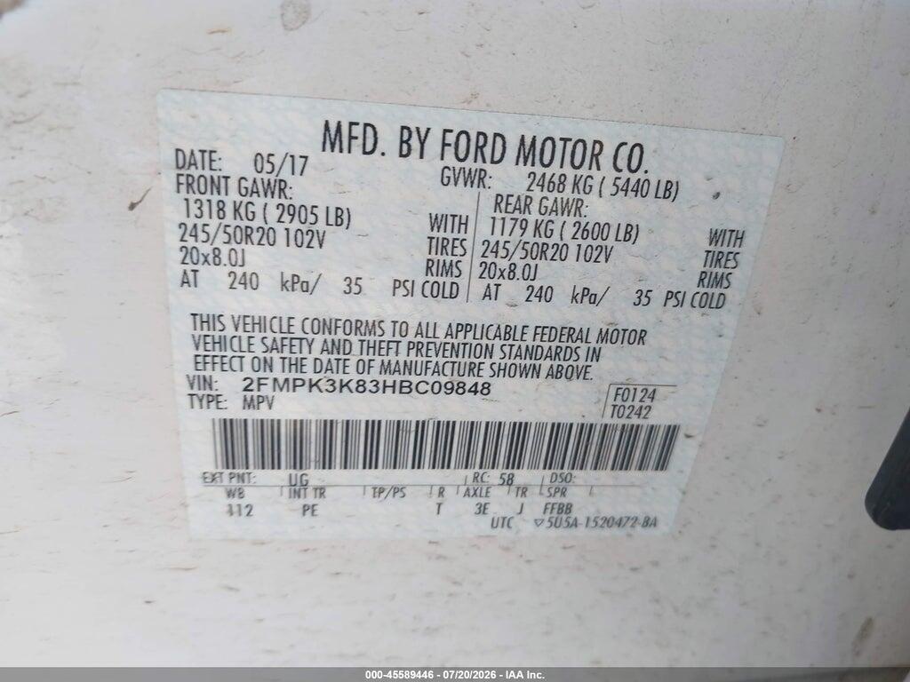 2FMPK3K83HBC09848 2017 FORD EDGE photo no. 9