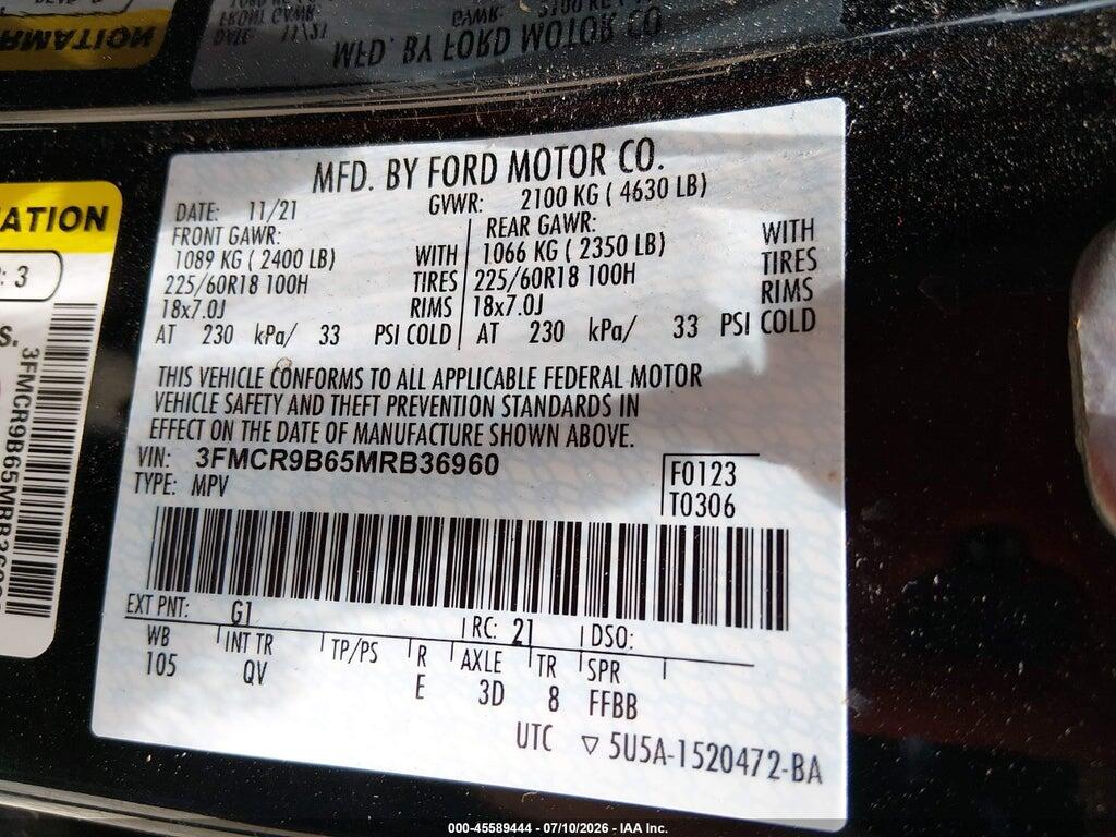3FMCR9B65MRB36960 2021 FORD BRONCO SPORT photo no. 9