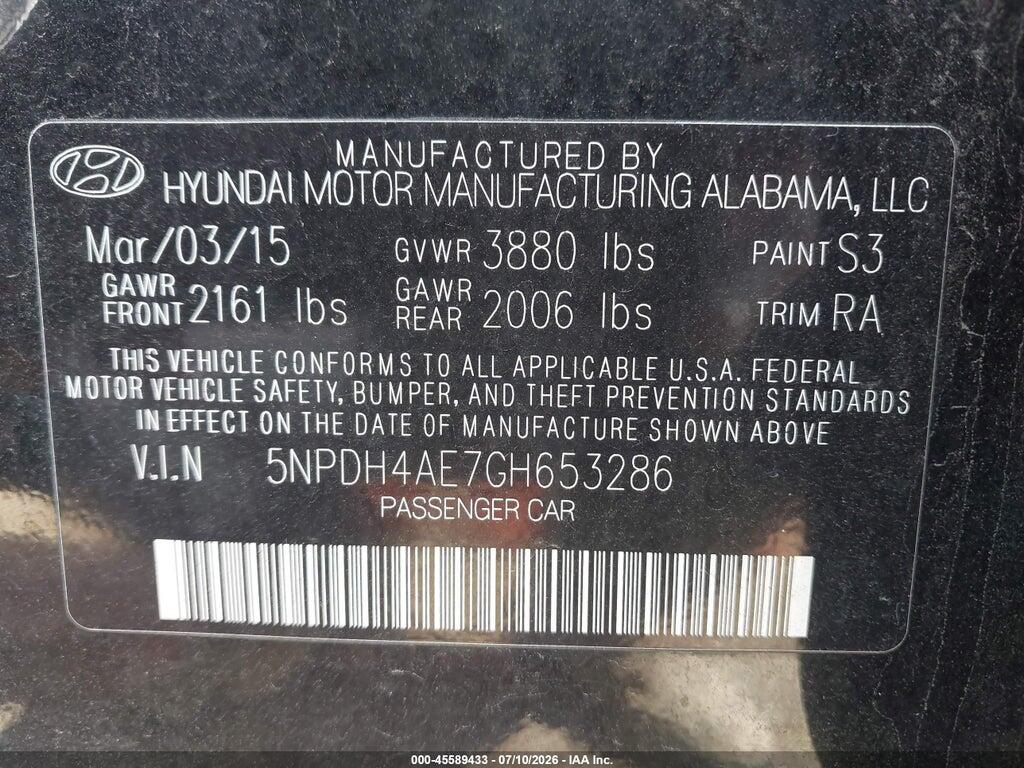 5NPDH4AE7GH653286 2016 HYUNDAI ELANTRA photo no. 9