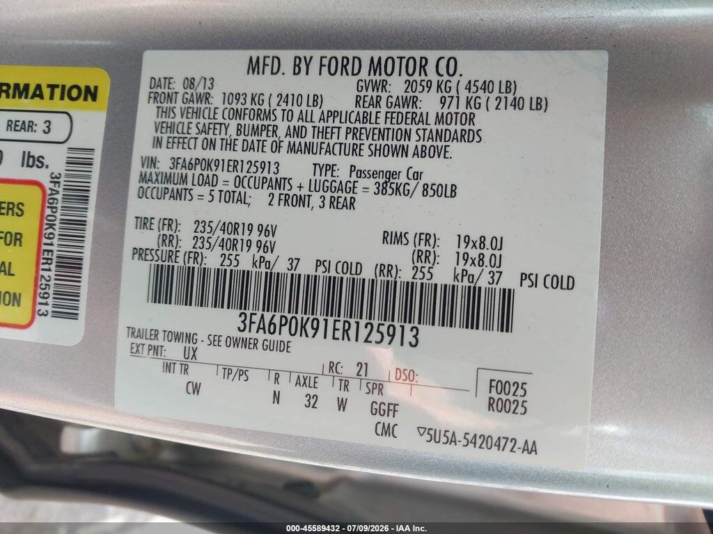 3FA6P0K91ER125913 2014 FORD FUSION photo no. 9