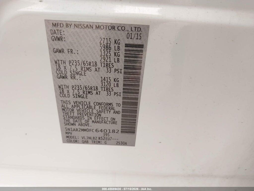 5N1AR2MM0FC640182 2015 NISSAN PATHFINDER photo no. 9