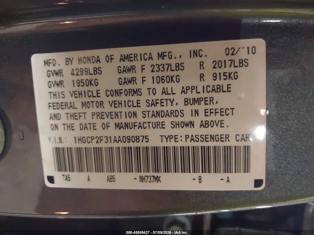 1HGCP2F31AA090875 2010 HONDA ACCORD photo no. 9