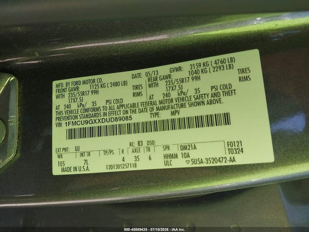 1FMCU9GXXDUD89085 2013 FORD ESCAPE photo no. 9