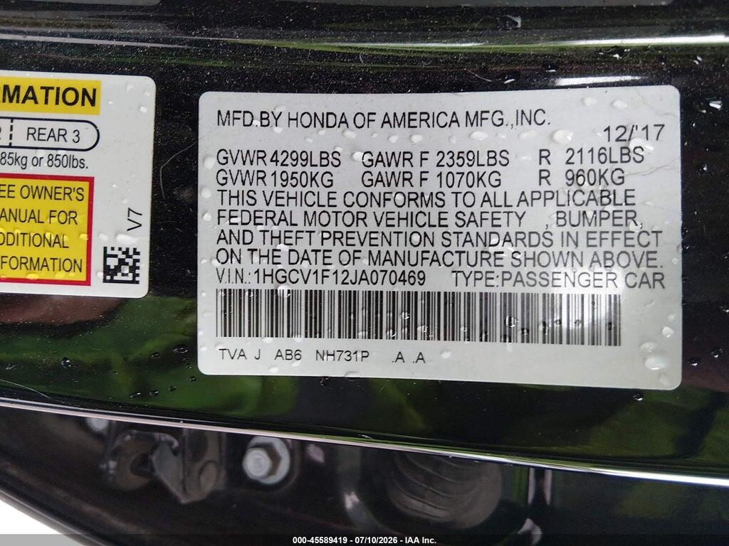 1HGCV1F12JA070469 2018 HONDA ACCORD photo no. 9