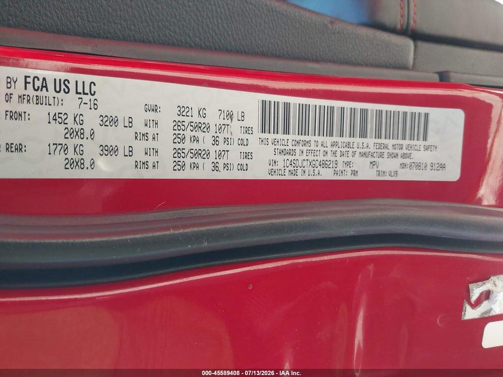 1C4SDJCTXGC486219 2016 DODGE DURANGO photo no. 9
