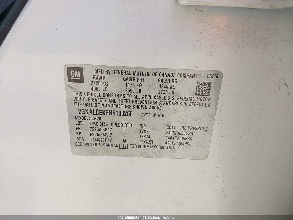2GNALCEK8H6100266 2017 CHEVROLET EQUINOX photo no. 9