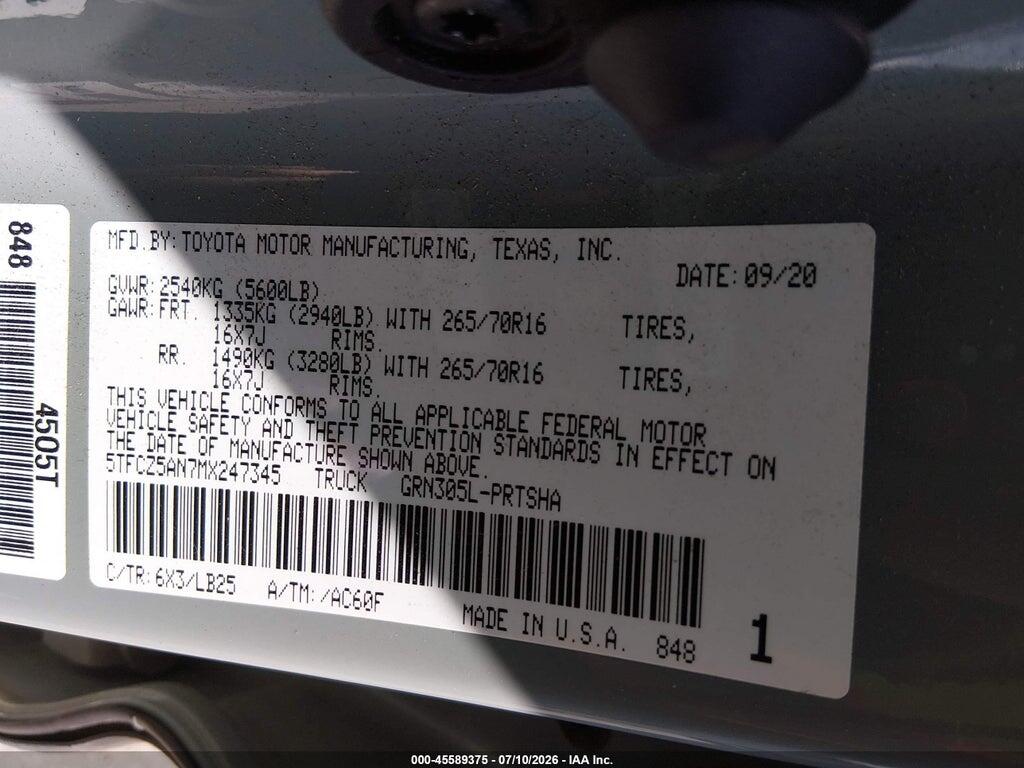 5TFCZ5AN7MX247345 2021 TOYOTA TACOMA photo no. 9