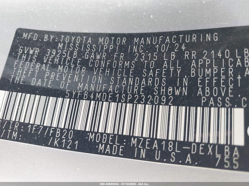 5YFB4MDE1SP232092 2025 TOYOTA COROLLA photo no. 9