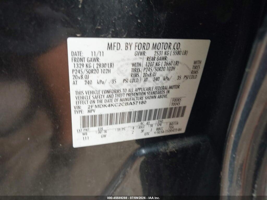 2FMDK4KC2CBA57180 2012 FORD EDGE photo no. 9