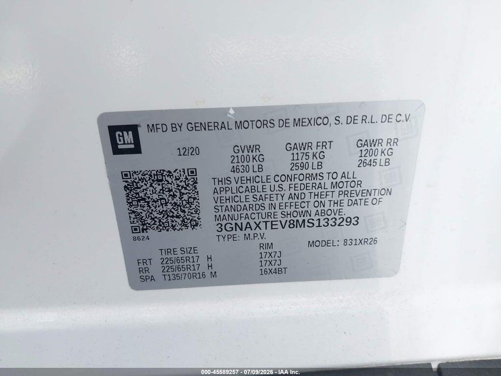 3GNAXTEV8MS133293 2021 CHEVROLET EQUINOX photo no. 9