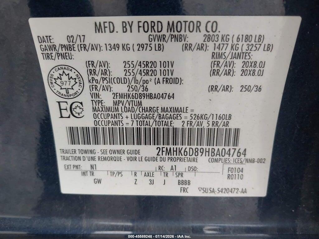 2FMHK6D89HBA04764 2017 FORD FLEX photo no. 9