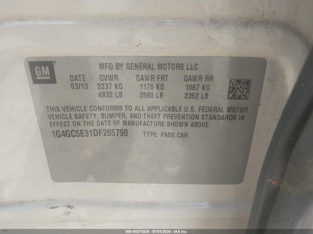 1G4GC5E31DF265790 2013 BUICK LACROSSE photo no. 9