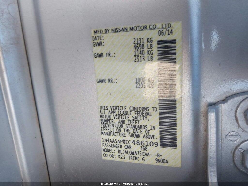 1N4AA5AP8EC486109 2014 NISSAN MAXIMA photo no. 9